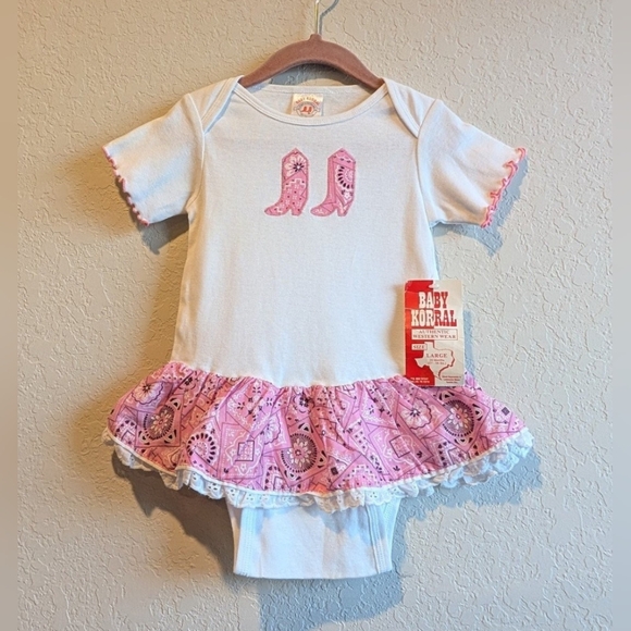 Pink and White Baby Onesie with Ruffle Skirt - Picture 1 of 3